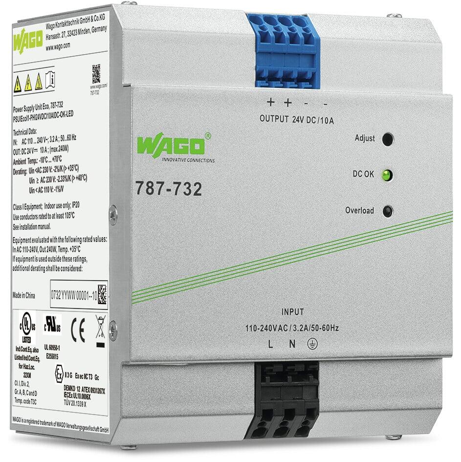 电源; Eco; 单相; 24 VDC输出电压; 10 A 输出电流; DC-OK LED; 4,00 mm²