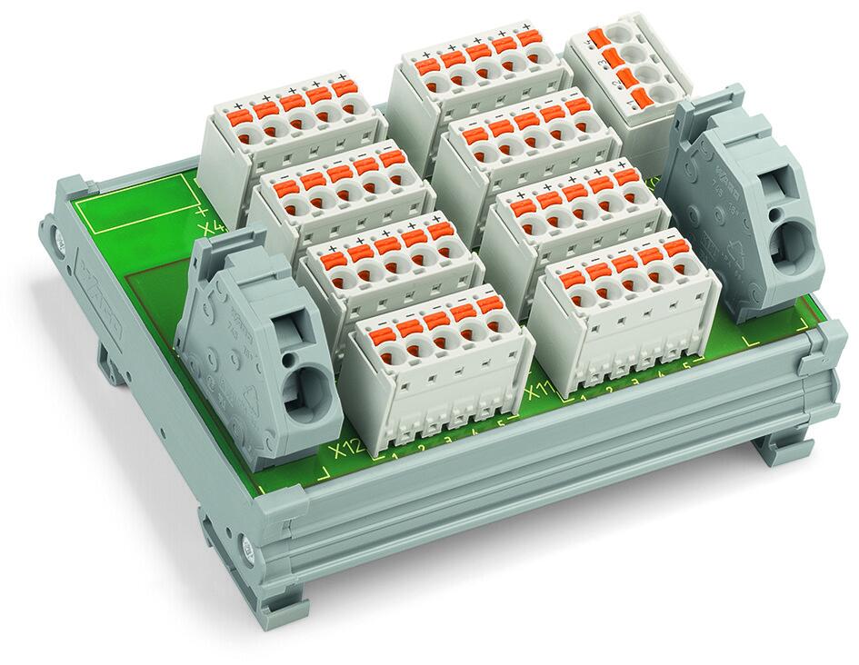 电位分配模块; 4 个电位; 每个带有 6 个连接点; 带有22个接地接线位