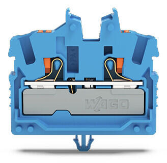 2线小型普通接线端子; 有推压键; 2.5 mm²; 带有固定销钉; 侧面/中心标记; 有测试插孔; Push-in CAGE CLAMP®; 2,50 mm²; 蓝色