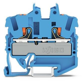2线小型普通接线端子; 有推压键; 2.5 mm²; 有测试插孔; 侧面/中心标记; 适于DIN-15型导轨; Push-in CAGE CLAMP®; 2,50 mm²; 蓝色