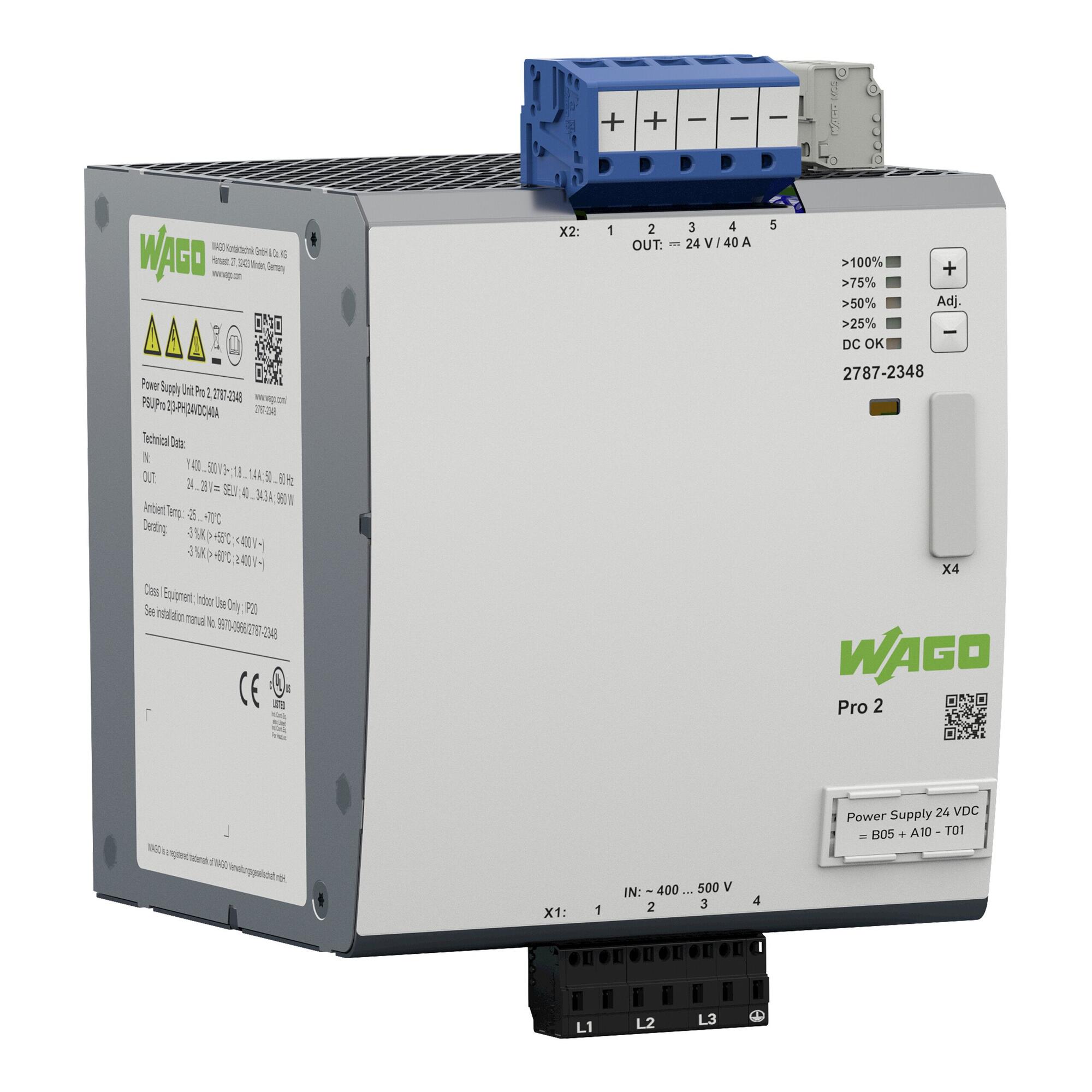 电源; Pro 2; 3相; 24 VDC输出电压; 40 A输出电流; TopBoost + PowerBoost; 通信能力
