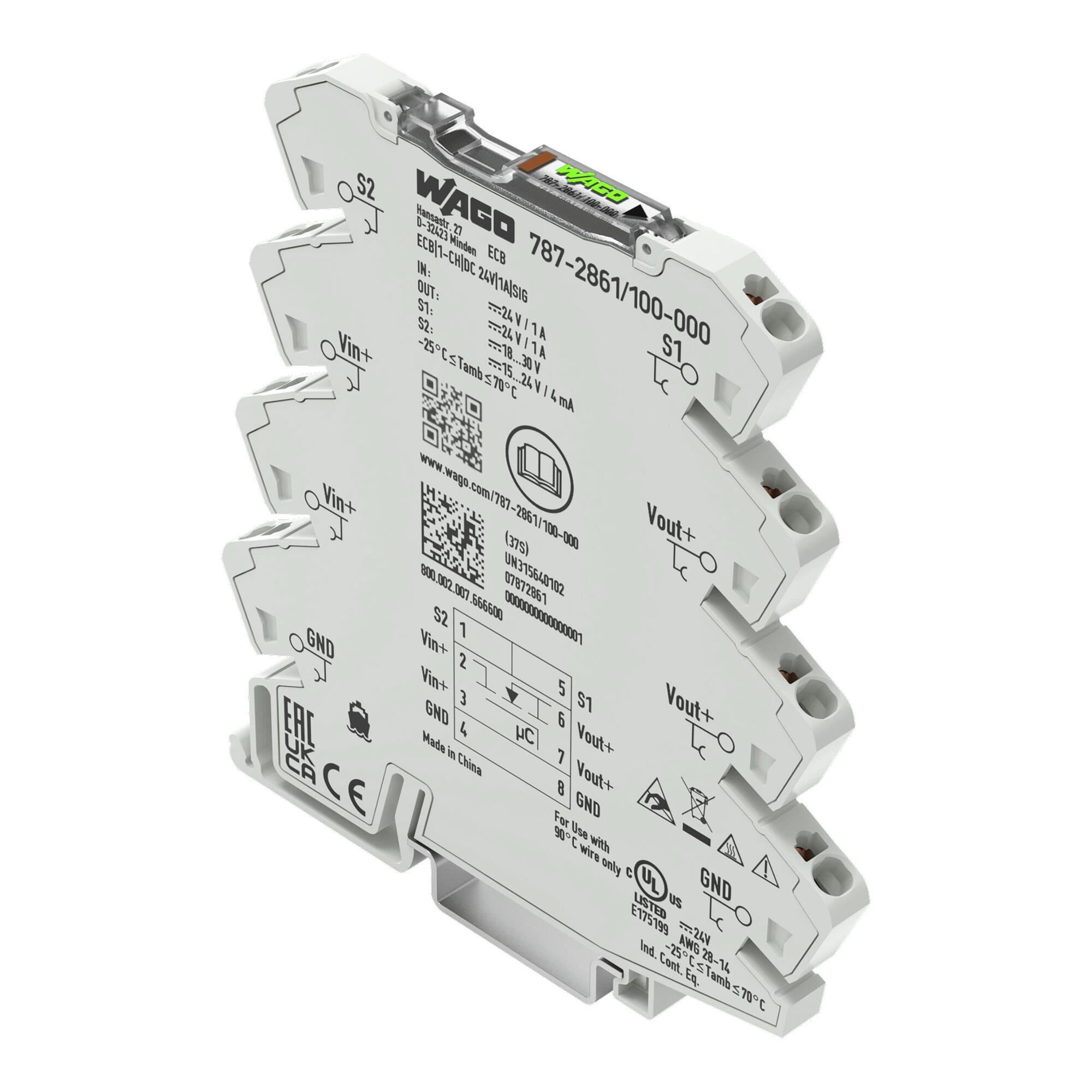 电子断路器; 1通道; 24 VDC输入电压; 1 A; 信号触点